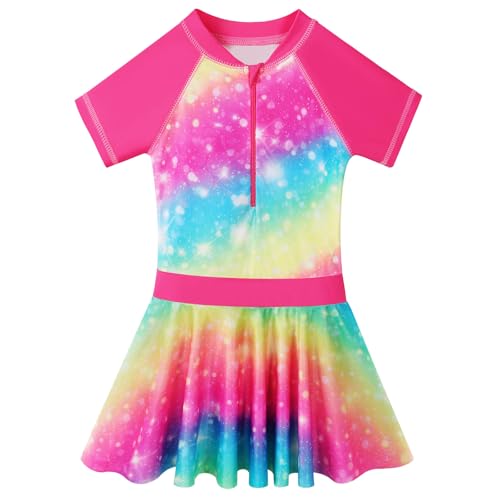 ZNYUNE Mädchen Badeanzug Rüschen-Tankini-Modischer Badeanzüge UV-Schutz 50+ Badebekleidung mit Reißverschluss für Kinder 3-12 Jahre zum Schwimmen S411 Rainbow 140/146 von ZNYUNE