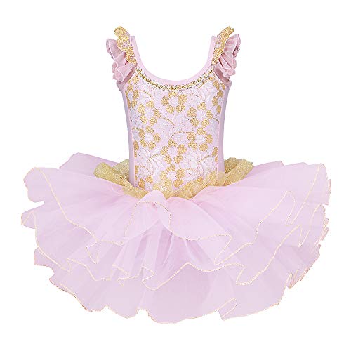 ZNYUNE Mädchen Ballettkleid Ballettanzug Tanzkleid Kinder Tanzkleidung Spitzenkleid 204 Pink L von ZNYUNE