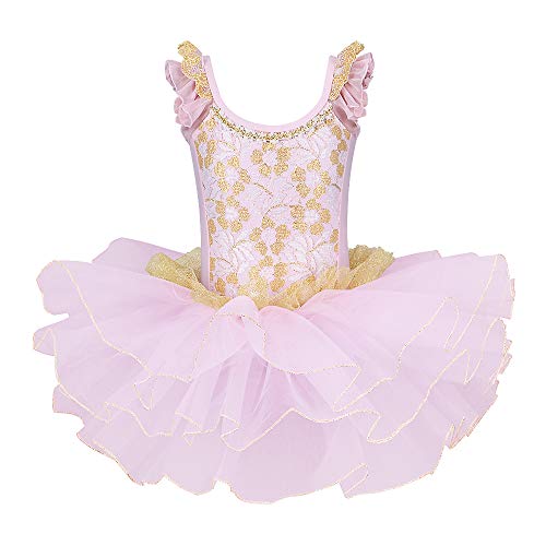 ZNYUNE Mädchen Ballettkleid Ballettanzug Tanzkleid Kinder Tanzkleidung Spitzenkleid 204 Pink XL von ZNYUNE