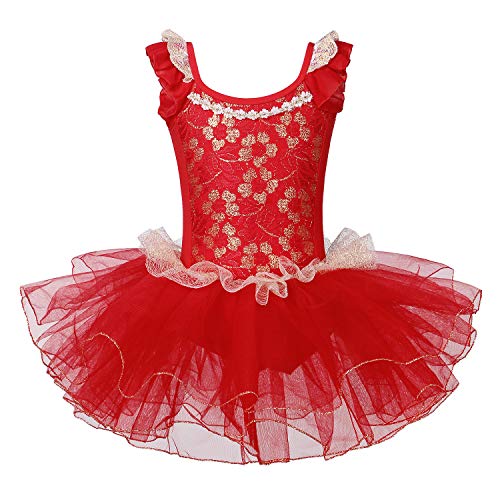 ZNYUNE Mädchen Ballettkleid Ballettanzug Tanzkleid Kinder Tanzkleidung Spitzenkleid B204 Red XXL von ZNYUNE