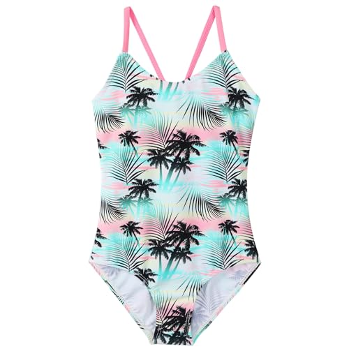 ZNYUNE Mädchen Einteiler Badeanzug Schnelltrocknend UV Schutz Schwimmanzug S460 CocoTree 92/98 von ZNYUNE