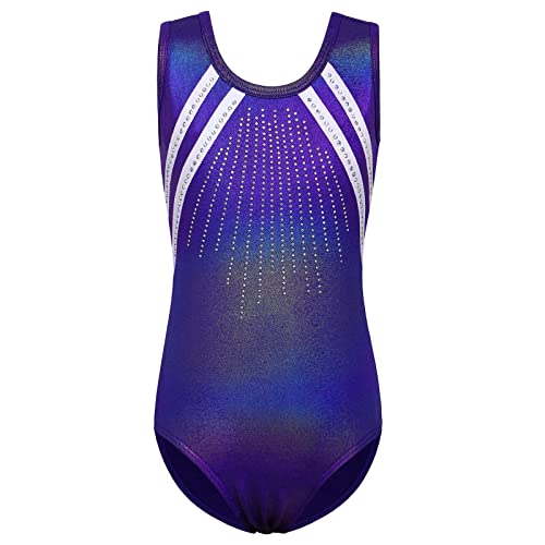 ZNYUNE Gymnastikanzug für Mädchen, einteilig, bunt glitzernd, Tanzen, Ballett, Gymnastik, Sport, Farbe B279 Farbverlauf-Blau, Dunkelviolett 8A von ZNYUNE