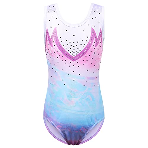 ZNYUNE Gymnastikanzug für Mädchen, einteilig, bunt glitzernd, Tanzen, Ballett, Gymnastik, Sport, Farbe B279 Farbverlauf-Blau, Weiß-Pink-Blau 12A von ZNYUNE