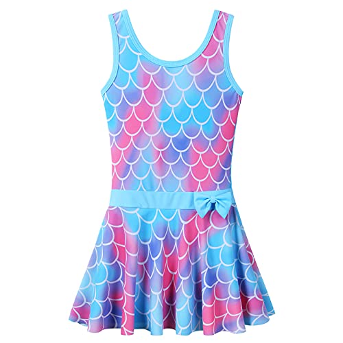 ZNYUNE Mädchen Einteiler uv Badebekleidung uv Kleidung Kinder bade Shirt mädchen S363 ScaleBlue 140/146 von ZNYUNE