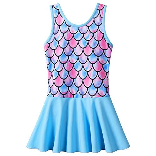 ZNYUNE Mädchen Einteiler Hosenträger Badeanzug Kinder Badebekleidung Einteilige Schwimmbekleidung S383 ScaleBlue 104/110 von ZNYUNE