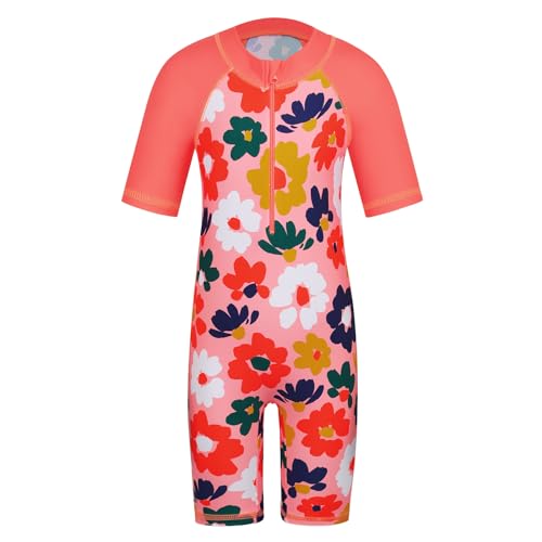 ZNYUNE Mädchen Einteiler Kurzarm Badeanzug Stoffdruck Kinder Schwimmanzug S376 OrangeFlower 10A von ZNYUNE