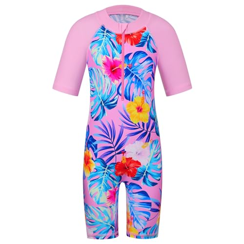 ZNYUNE Mädchen Einteiler Kurzarm Badeanzug Stoffdruck Kinder Schwimmanzug S376 PinkFlower 8A von ZNYUNE
