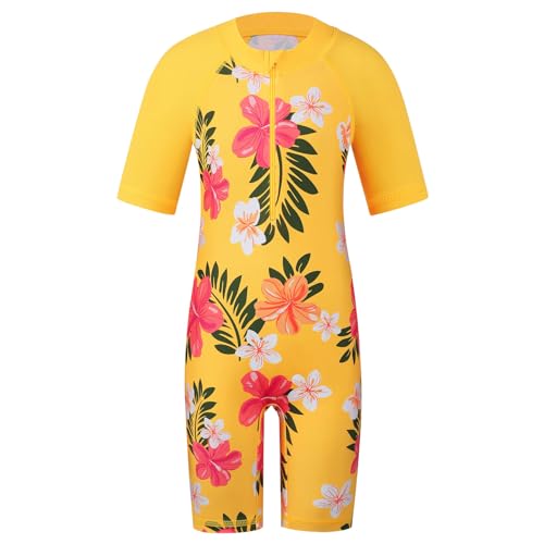 ZNYUNE Mädchen Einteiler Kurzarm Badeanzug Stoffdruck Kinder Schwimmanzug S376 YellowFlower 10A von ZNYUNE