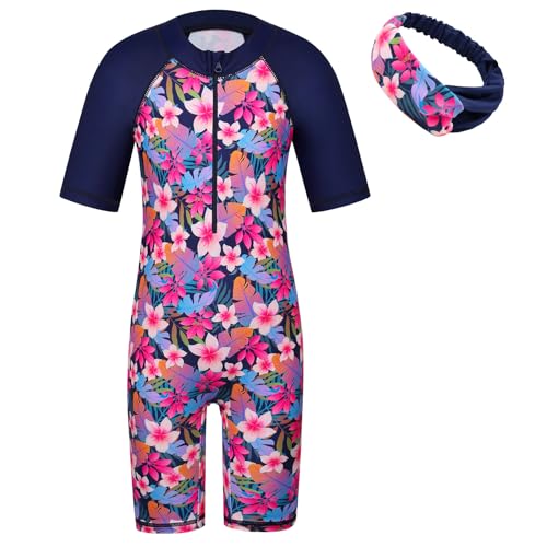 ZNYUNE Mädchen Einteiler Kurzarm Badeanzug Stoffdruck Kinder Schwimmanzug S428 NavyFlower 10A von ZNYUNE