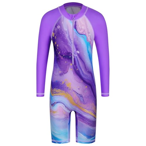 ZNYUNE Mädchen Einteiler Langarm Badeanzug Stoffdruck Kinder Schwimmanzug S337 PurpleMarble 92/98 von ZNYUNE