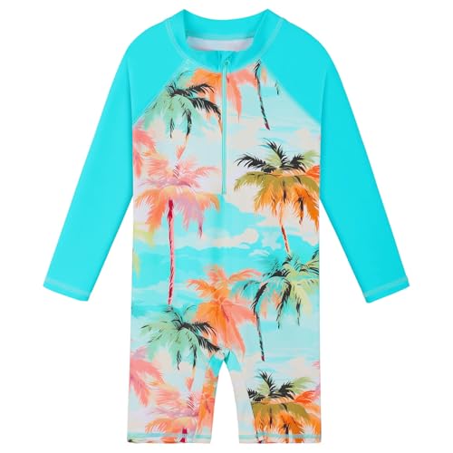 ZNYUNE Mädchen Einteiler Langarm Badeanzug Stoffdruck Kinder Schwimmanzug S480 CyanCocoTree 92/98 von ZNYUNE
