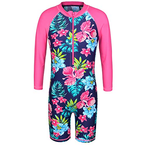 ZNYUNE Mädchen Einteiler Schwimmanzug mit Sonnenschutz UV-Schutz 50+ Kinder Bademode S337 NavyFlower 104 von ZNYUNE