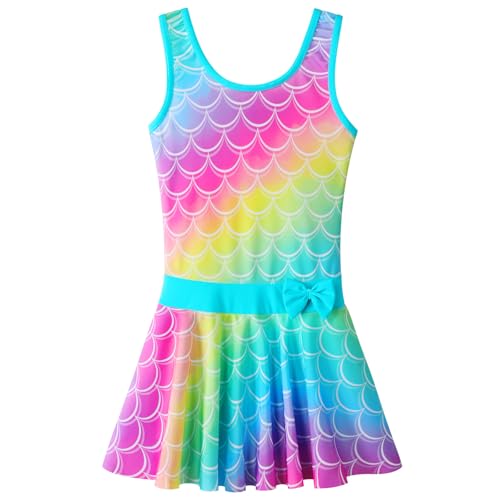 ZNYUNE Mädchen Einteiler uv Badebekleidung uv Kleidung Kinder bade Shirt mädchen S483 RainbowScale 152/158 von ZNYUNE