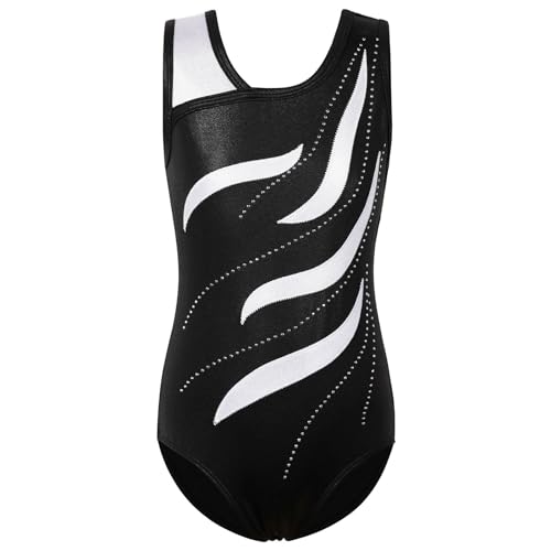 ZNYUNE Mädchen Farbverlauf Gymnastikanzug Ärmellos Kinder Gymnastik Trikot Klassisch B360 BlackWhite 16A von ZNYUNE