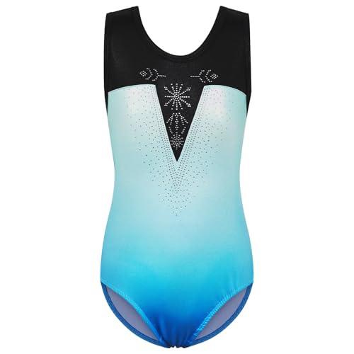 ZNYUNE Mädchen Farbverlauf Gymnastikanzug Ärmellos Kinder Gymnastik Trikot Klassisch B382 Blackblue 8A von ZNYUNE