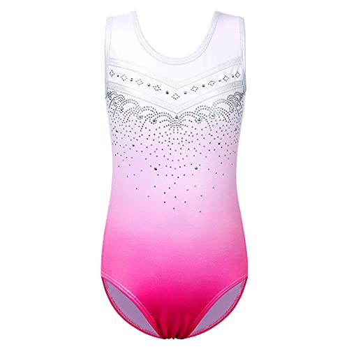 ZNYUNE Mädchen Gymnastik Sparkle Farbverlauf Turnanzug für Kinder 3-14 Jahre B254 WhitePink 6A von ZNYUNE