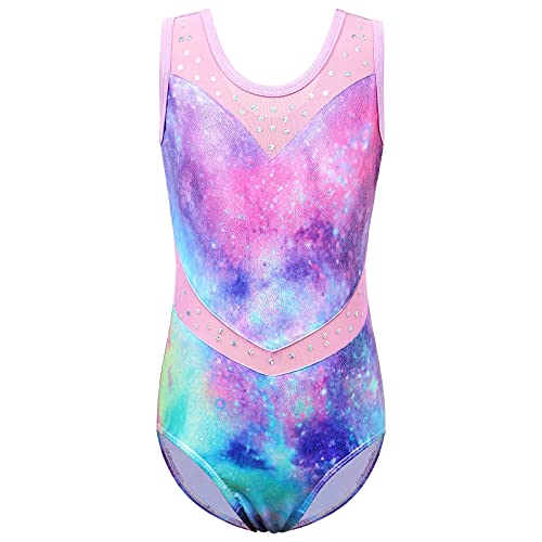 ZNYUNE Mädchen Gymnastikanzug für Gymnastik, Tanzen, Ballett, Galaxie, Fischschuppen, dehnbar, glitzernd, Tank-Trikot B278 Galaxy 6A von ZNYUNE