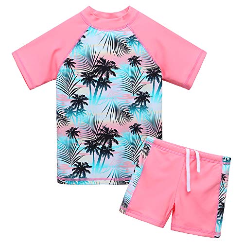 ZNYUNE Mädchen Zweiteiliger Badeanzug Stoffdruck Kinder Schwimmanzug Badehose Badebekleidung UV-Schutz 50+ Badeset Rash Guards Bademode S200 CocoTree 4A von ZNYUNE