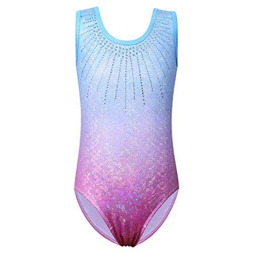 ZNYUNE Mädchen Kinder Turnbody Ärmellos Turnanzug Gymnastik Trikot Gymnastikanzug 258 BluePink 6A von ZNYUNE