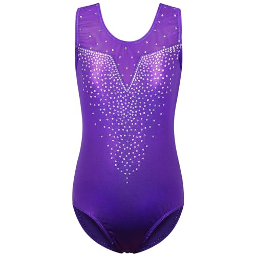 ZNYUNE Mädchen Kinder Turnbody Ärmellos Turnanzug Gymnastik Trikot Gymnastikanzug B198 SequinPurple 10A von ZNYUNE