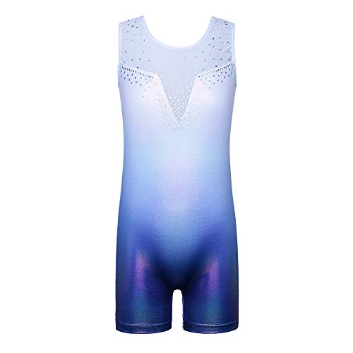 ZNYUNE Mädchen Turnanzug Pailletten Gymnastikanzug Trikot Ärmellos Kinder Gymnastikbody Wettkampf Gym Kleidung 169 SequinBlue NO.130 von ZNYUNE