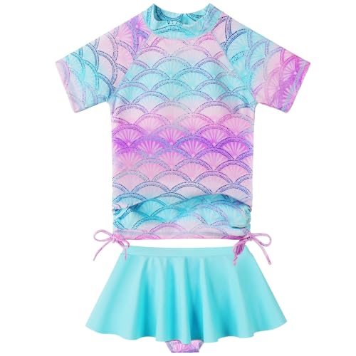 ZNYUNE Mädchen Zweiteiliger Badeanzug Kinder uv Schutz Kinder Schnelltrocknend UPF 50+ Badeanzug 3-12 Jahre S343 ScaleBlue 12A von ZNYUNE