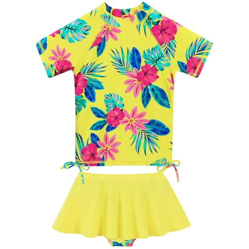ZNYUNE Mädchen Zweiteiliger Badeanzug Kinder uv Schutz Kinder Schnelltrocknend UPF 50+ Badeanzug 3-12 Jahre S343 YellowFlower 8A von ZNYUNE