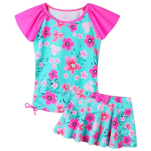 ZNYUNE Mädchen Zweiteiliger Badeanzug Kinder uv Schutz Kinder Schnelltrocknend UPF 50+ Badeanzug 3-12 Jahre S377 BlueFlower 4A von ZNYUNE