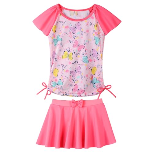 ZNYUNE Mädchen Zweiteiliger Badeanzug Kinder uv Schutz Kinder Schnelltrocknend UPF 50+ Badeanzug 3-12 Jahre S377 PinkButterfly 8A von ZNYUNE