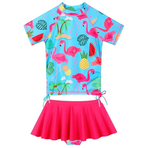 ZNYUNE Mädchen Zweiteiliger Badeanzug Kinder uv Schutz Kinder Schnelltrocknend UPF 50+ Badeanzug 3-12 Jahre S385 CyanFlamingo 6A von ZNYUNE