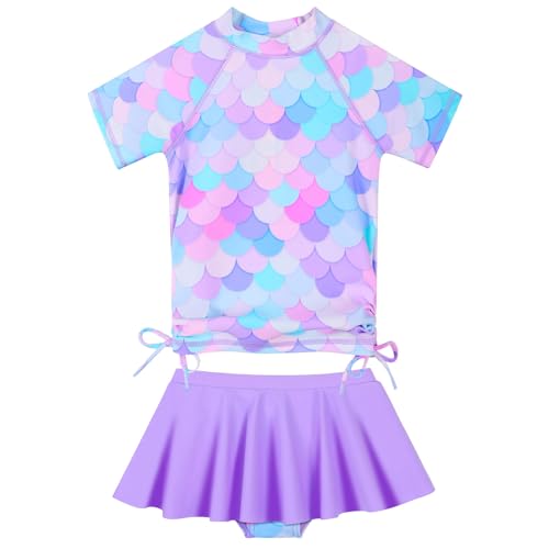 ZNYUNE Mädchen Zweiteiliger Badeanzug Kinder uv Schutz Kinder Schnelltrocknend UPF 50+ Badeanzug 3-12 Jahre S385 PurpleScale 8A von ZNYUNE