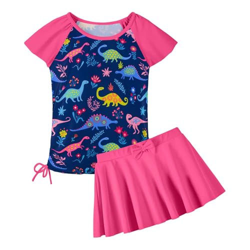 ZNYUNE Mädchen Zweiteiliger Badeanzug Kinder uv Schutz Kinder Schnelltrocknend UPF 50+ Badeanzug 3-12 Jahre S481 DarkDinosaur 8A von ZNYUNE