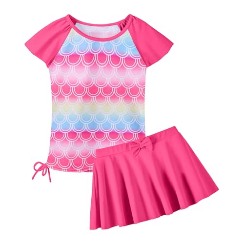 ZNYUNE Mädchen Zweiteiliger Badeanzug Kinder uv Schutz Kinder Schnelltrocknend UPF 50+ Badeanzug 3-12 Jahre S481 HotPinkScale 10A von ZNYUNE