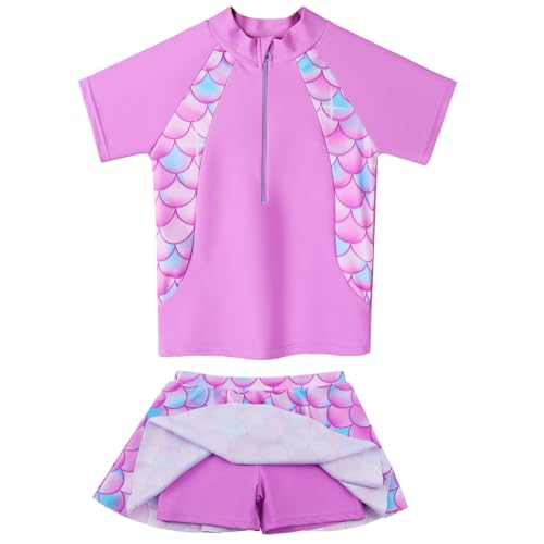 ZNYUNE Mädchen Zweiteiliger Badeanzug Kinder uv Schutz Kinder Schnelltrocknend UPF 50+ Badeanzug 3-12 Jahre S497 PurpleScale 8A von ZNYUNE