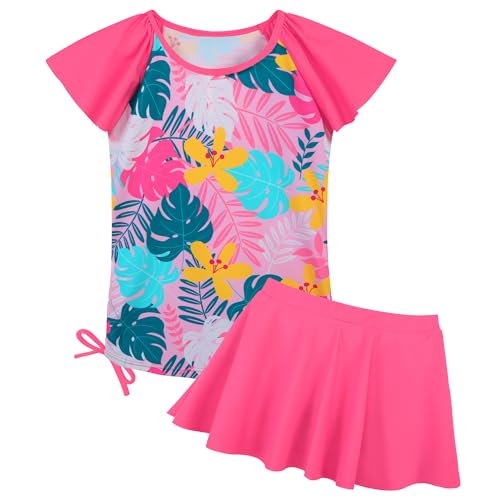 ZNYUNE Mädchen Zweiteiliger Badeanzug Kinder uv Schutz Kinder Schnelltrocknend UPF 50+ Badeanzug 3-12 Jahre S502 PinkLeaves 10A von ZNYUNE