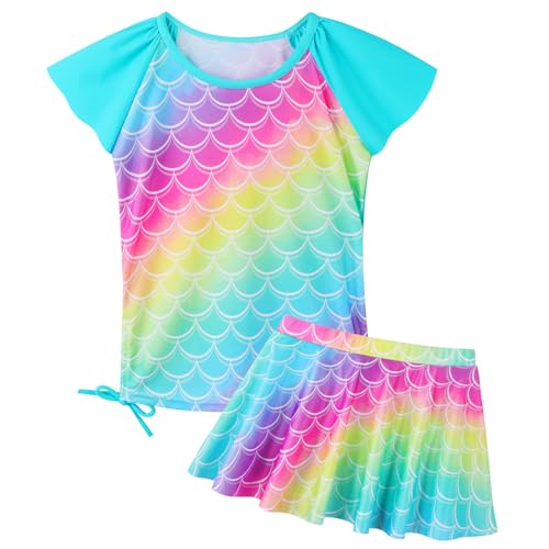 ZNYUNE Mädchen Zweiteiliger Badeanzug Kinder uv Schutz Kinder Schnelltrocknend UPF 50+ Badeanzug 3-12 Jahre S502 RainbowScale 10A von ZNYUNE