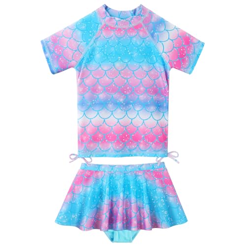 ZNYUNE Mädchen Zweiteiliger Badeanzug Kinder uv Schutz Kinder Schnelltrocknend UPF 50+ Badeanzug 3-12 Jahre S505 BlueScale 4A von ZNYUNE
