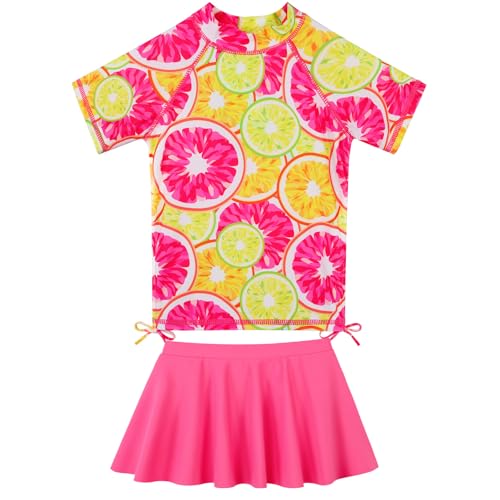ZNYUNE Mädchen Zweiteiliger Badeanzug Kinder uv Schutz Kinder Schnelltrocknend UPF 50+ Badeanzug 3-12 Jahre S505 HotPinkLemon 12A von ZNYUNE