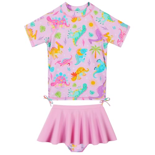 ZNYUNE Mädchen Zweiteiliger Badeanzug Kinder uv Schutz Kinder Schnelltrocknend UPF 50+ Badeanzug 3-12 Jahre S505 PinkDinosaur 6A von ZNYUNE