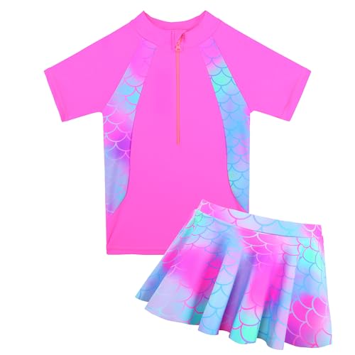 ZNYUNE Mädchen Zweiteiliger Badeanzug Kinder uv Schutz Kinder Schnelltrocknend UPF 50+ Badeanzug 3-12 Jahre S510 CyanPinkScale 8A von ZNYUNE