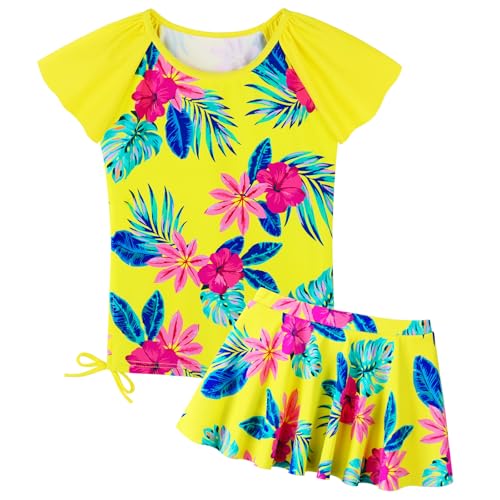 ZNYUNE Mädchen Zweiteiliger Badeanzug Kinder uv Schutz Kinder Schnelltrocknend UPF 50+ Badeanzug 3-12 Jahre S520 YellowFlower 4A von ZNYUNE