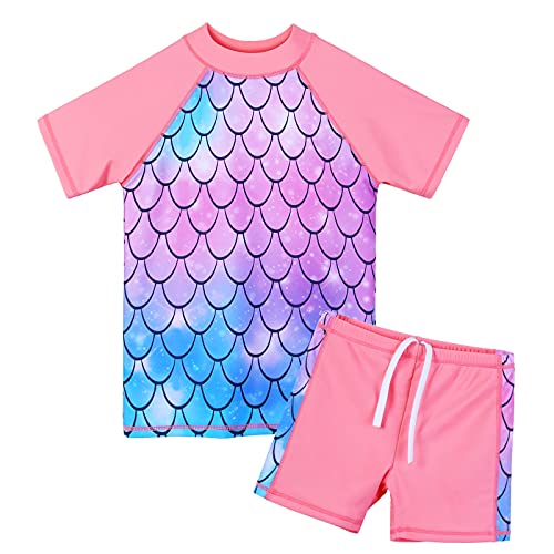 ZNYUNE Mädchen Zweiteiliger Badeanzug Stoffdruck Kinder Schwimmanzug Badehose Badebekleidung UV-Schutz 50+ Badeset Rash Guards Bademode S342 ScalePeach 6A von ZNYUNE