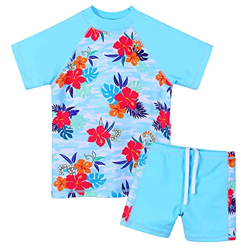 ZNYUNE Mädchen Zweiteiliger Badeanzug Stoffdruck Kinder Schwimmanzug Badehose Badebekleidung UV-Schutz 50+ Badeset Rash Guards Bademode 366 BlueFlower 10A von ZNYUNE