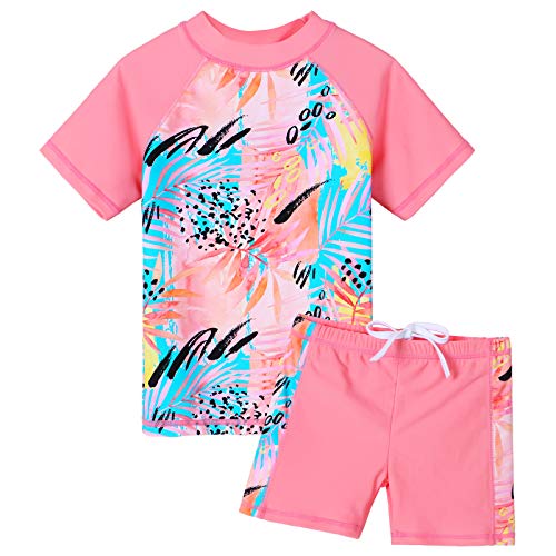 ZNYUNE Mädchen Zweiteiliger Badeanzug Stoffdruck Kinder Schwimmanzug Badehose Badebekleidung UV-Schutz 50+ Badeset Rash Guards Bademode S342 Peach 12A von ZNYUNE