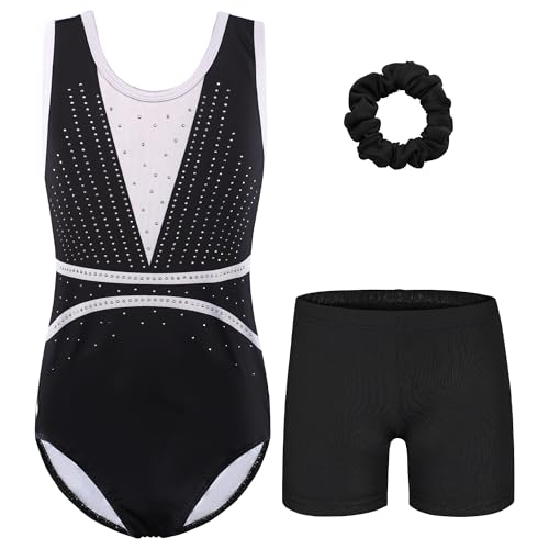 ZNYUNE Turnanzug mädchen Shorts Bunte Funkeln Gymnastik Trikots Farbverlauf Gymnastikanzug für Mädchen Strass B393 GreyBlack 14A von ZNYUNE