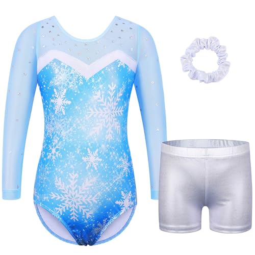ZNYUNE Turnanzug Mädchen mit Hose Ärmellos Tanzbody Leotard Schnelltrocknend Langlebig für Gymnastik 3-16 Jahren Kinder B346 SnowflakeBlue 6A von ZNYUNE