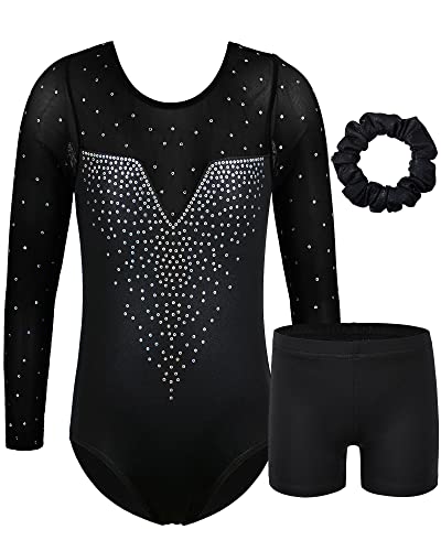 ZNYUNE Gymnastikanzug Hose mädchen Turnanzug Ärmellos/Langarm turnkleidung mädchen Gymnastik Tumbling Tanz Hose B203 SequinBlack 8A von ZNYUNE