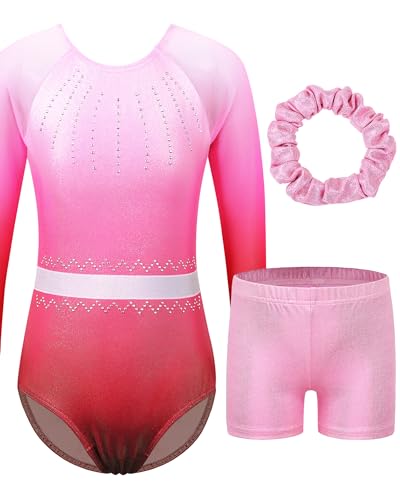 ZNYUNE Gymnastikanzug Hose mädchen Turnanzug Ärmellos/Langarm turnkleidung mädchen Gymnastik Tumbling Tanz Hose KHB326_WhitePink 10A von ZNYUNE