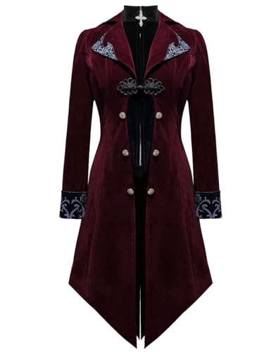 ZNZHKR Damen Mittelalter Renaissance Gothic Gehrock Steampunk Viktorianische Jacke, Rot/Ausflug, einfarbig (Getaway Solids), Small von ZNZHKR