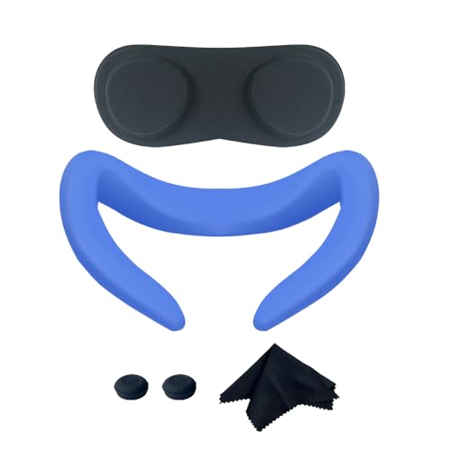 ZOANCC VR-Brille Linsenabdeckung Eye Pad Controller Grip Button Abdeckung VR-Gesichtsmaske Brille Tuch Kompatibel für Meta Quest 3, Virtual Reality Shell Abdeckung Ersatz Set Fall Hülse Pad (blau) von ZOANCC